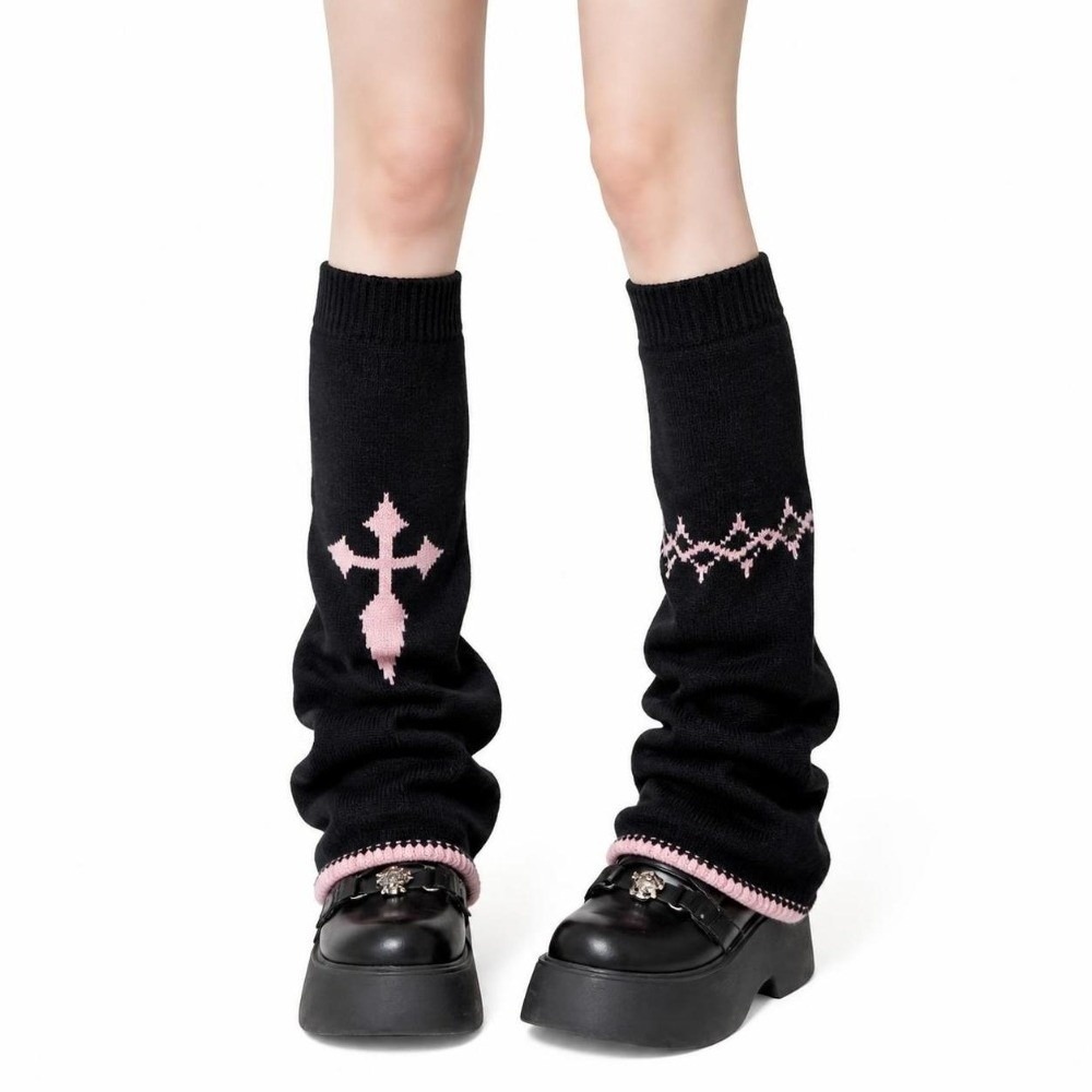 Boot Sock Slouchy - Alt-Style Asymmetrische Strick-Beinwärmer, Stretch-Strick mit Kreuzmuster,