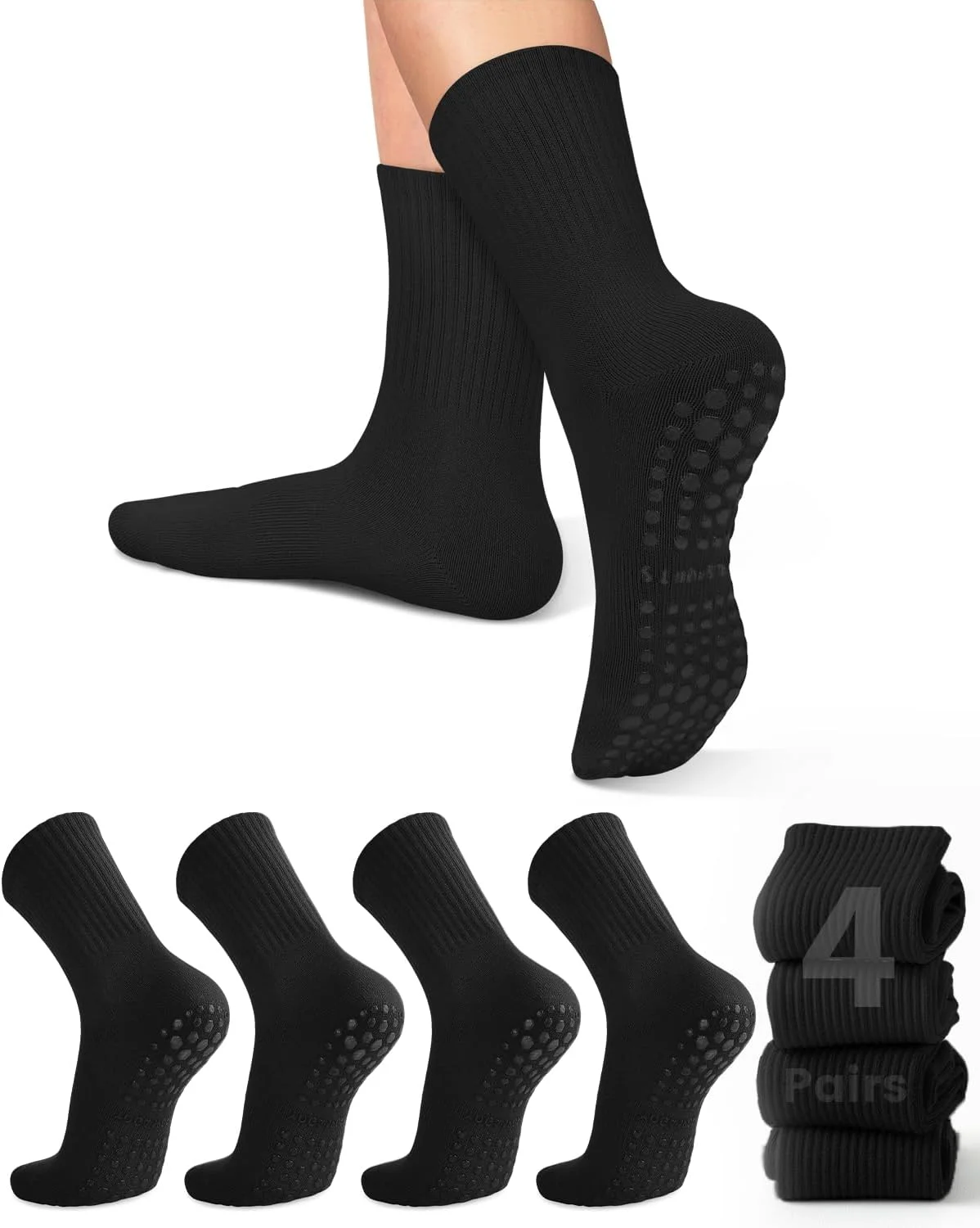 Grip Sock Yoga - 4 Paar Damen-Yoga-Socken, einfarbige, rutschfeste Yoga-Pilates-Ballettsocken